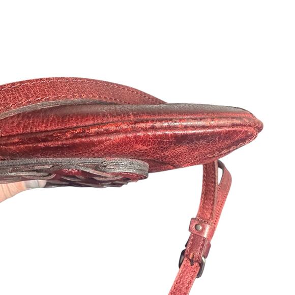 Patricia Nash Round chain link Leather Crossbody Bag Adjustable Strap Baku Red - Picture 7 of 12